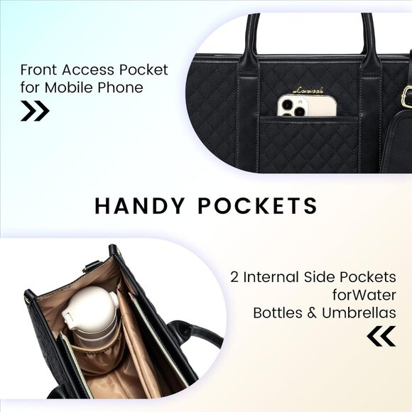 Laptop Bags for Women Work Tote Bag Computer Purse Shoulder Bag Black - Picture 8 of 9